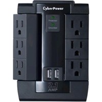 CyberPower CSP600WSU Professional 6 Swivel Outlets Surge with 1200J, 2-2.1A USB & Wall Tap - 6 x NEMA 5-15R, 2 x USB - 1200 J - 125 V AC Input - 5 V DC Output