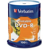 Verbatim DVD-R 4.7GB 16X White Inkjet Printable - 100pk Spindle - TAA Compliant - DVD-R 16X White Inkjet Printable - 4.70 GB - 100pk Spindle