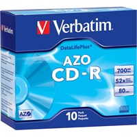 Verbatim AZO CD-R 700MB 52X DataLifePlus with Branded Surface - 10pk Slim Case - 120mm - 1.33 Hour Maximum Recording Time