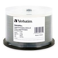 Verbatim DVD+R 4.7GB 8X DataLifePlus White Inkjet Printable, Hub Printable - 50pk Spindle - TAA Compliant - Inkjet Printable