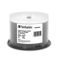 Verbatim DVD-R 4.7GB 8X DataLifePlus White Inkjet Printable, Hub Printable - 50pk Spindle - TAA Compliant - 4.7GB - 50pk Spindle
