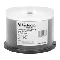 Verbatim DVD-R 4.7GB 8X DataLifePlus White Thermal Printable, Hub Printable - 50pk Spindle - TAA Compliant - Thermal Printable