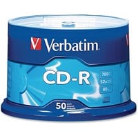 Verbatim CD-R 700MB 52X with Branded Surface - 50pk Spindle - 1.33 Hour Maximum Recording Time