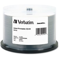 Verbatim CD-R 700MB 52X DataLifePlus White Inkjet Printable - 50pk Spindle - 50pk Spindle
