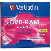 Verbatim DVD-RAM 9.4GB 3X Double Sided, Type 4 with Branded Surface - 1pk with Cartridge - TAA Compliant