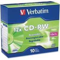 Verbatim CD-RW 700MB 4X-12X High Speed with Branded Surface - 10pk Slim Case - TAA Compliant