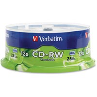 Verbatim CD-RW 700MB 4X-12X High Speed with Branded Surface - 25pk Spindle - TAA Compliant - 700MB - 25 Pack