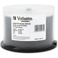 Verbatim DVD-R 4.7GB 16X DataLifePlus White Inkjet Printable, Hub Printable - 50pk Spindle - TAA Compliant - Hub Printable - 50pk Spindle