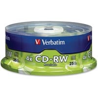 Verbatim CD-RW 700MB 2X-4X with Branded Surface - 25pk Spindle - TAA Compliant - CD-RW - 4x - 700 MB - 25pk Spindle