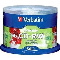 Verbatim CD-RW 700MB 2X-4X DataLifePlus Silver Inkjet Printable with Branded Hub - 50pk Spindle - TAA Compliant - Inkjet Printable