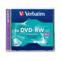 Verbatim DVD-RW 4.7GB 4X with Branded Surface - 1pk Slim Case - TAA Compliant - 4.7GB - 1 Pack