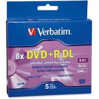 Verbatim DVD+R DL 8.5GB 8X with Branded Surface - 5pk Jewel Case Box