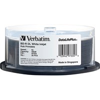 Verbatim BD-R DL 50GB 6X DataLifePlus White Inkjet Printable, Hub Printable - 25pk Spindle - TAA Compliant - 50GB - 120mm Standard - 25 Pack Spindle