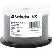 Verbatim DVD-R 4.7GB 16X VX White Inkjet Printable, Hub Printable - 50pk Spindle - TAA Compliant - 120mm - Yes - Inkjet Printable - 2 Hour Maximum Recording Time