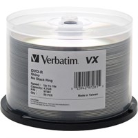 Verbatim DVD-R 4.7GB 16X VX Shiny Silver Silk Screen Printable - 50pk Spindle - TAA Compliant - 120mm - 2 Hour Maximum Recording Time