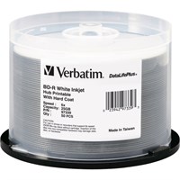 Verbatim BD-R 25GB 6X DataLifePlus White Inkjet Printable, Hub Printable - 50pk Spindle - TAA Compliant - 25GB - 50 Pack Spindle
