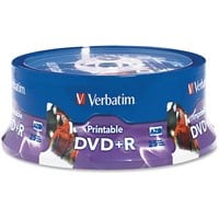Verbatim DVD+R 4.7GB 16X White Inkjet Printable, Hub Printable - 25pk Spindle - TAA Compliant - Inkjet Printable