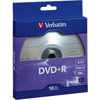 Verbatim DVD+R 4.7GB 16X with Branded Surface - 10pk Bulk Box - TAA Compliant - 120mm - 2 Hour Maximum Recording Time