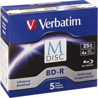 Verbatim M-Disc BD-R 25GB 4X with Branded Surface - 5pk Jewel Case Box - TAA Compliant - 120mm