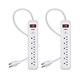 2-Pack 6 Outlet Surge Protector Power Strip with 1.5ft Cord, 400 Joules, White