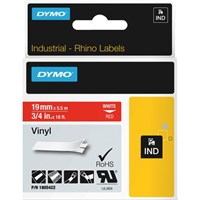 Dymo White on Red Color Coded Label - Permanent Adhesive - "0.75" Width x 18.04 ft Length - Rectangle - Thermal Transfer - Red, White - Vinyl - 1 Each