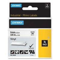 Dymo RhinoPro Industrial Label Tape - Permanent Adhesive - "0.38" Width x 18 ft Length - Rectangle - Thermal Transfer - White - Vinyl - 1 Each
