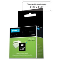 Dymo Address Label - 1.12" Width x 3.50" Length - 130 / Roll - Rectangle - Direct Thermal - Clear