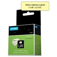 Dymo 30255 Address Label - Permanent Adhesive - "1.12" Width x 3.50" Length - 130 / Roll - Direct Thermal - Yellow - Paper - 130 / Box