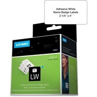 Dymo Name Badge Label with Clip Hole - Removable Adhesive - 4" Width x 2.25" Length - Rectangle - Direct Thermal - White - 250 / Roll