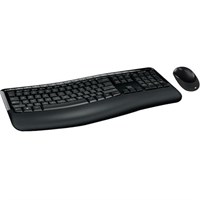 Microsoft Wireless Comfort Desktop 5050 - USB Wireless RF 104 Key - English (North America) - Black - USB Wireless RF BlueTrack - 5 Button - Scroll Wheel - Black - Mute, Volume Up, Volume Down, Play/P