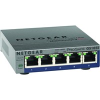 Netgear ProSafe Plus Switch, 5-Port Gigabit Ethernet - 5 Ports - 10/100/1000Base-T - 2 Layer Supported - Wall MountableLifetime Limited Warranty