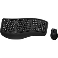 Adesso Tru-Form Media 1500 - Wireless Ergonomic Keyboard & Laser Mouse - USB Wireless RF Keyboard - 105 Key - English (US) - Black - USB Wireless RF Mouse - Laser - 1600 dpi - Black (PC)