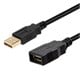 USB-A to USB-A Female 2.0 Extension Cable - 28/24AWG, Gold Plated, Black, 3ft