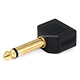 1/4in (6.35mm) TS Mono Plug to 2x 3.5mm TRS Stereo Jack Splitter Adapter, Gold Plated