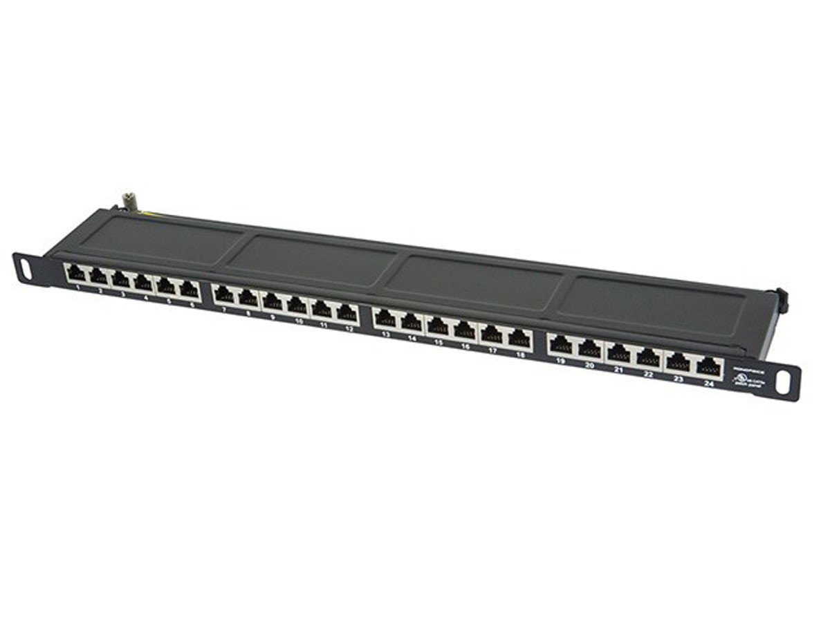 Monoprice Entegrade Series SpaceSaver 19in Half-U Shielded Cat6A Patch Panel, 24 Ports Dual IDC (UL) - main image
