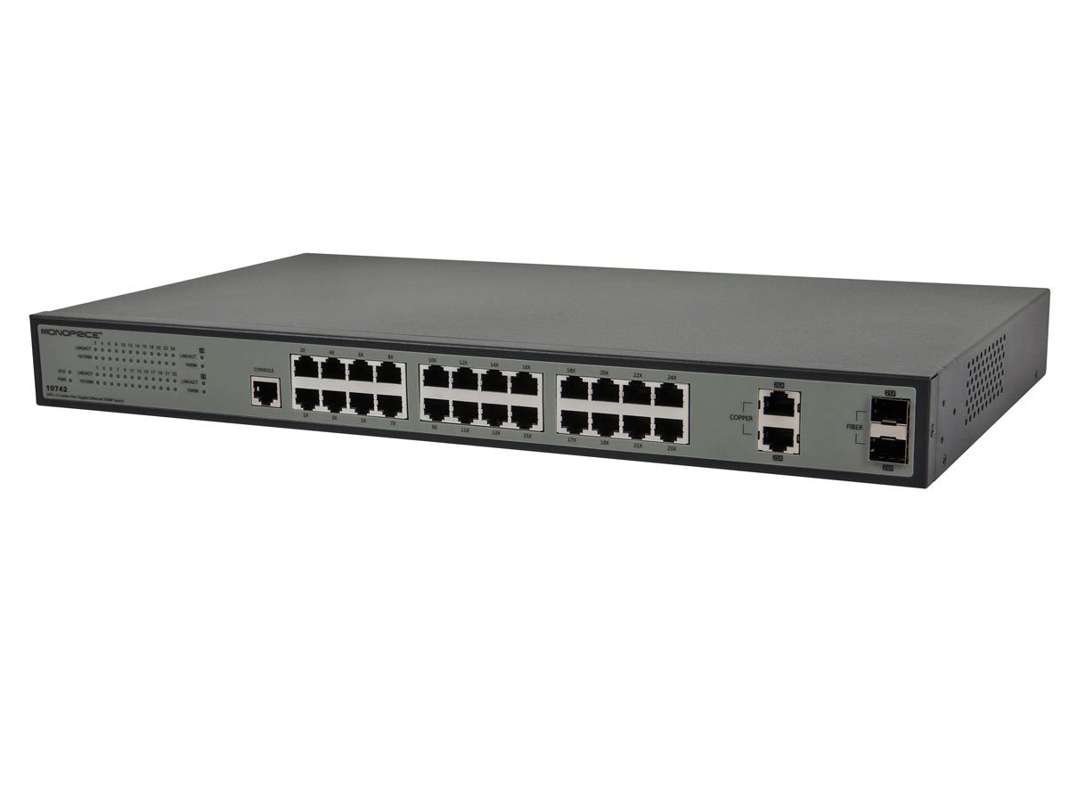Monoprice 24FE+2 Combo-Port Gigabit Ethernet SNMP Switch - main image