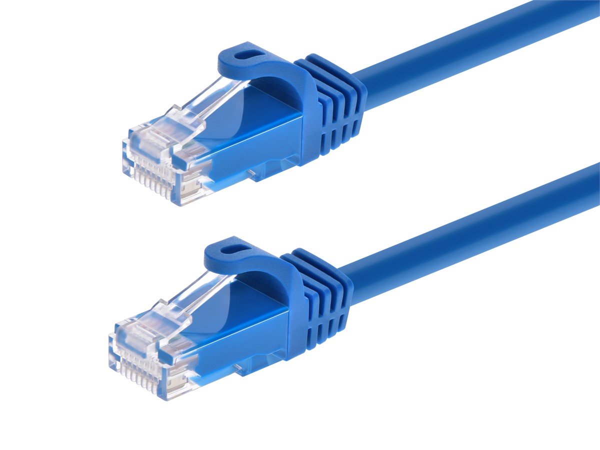 Monoprice FLEXboot Cat5e Ethernet Patch Cable - Snagless RJ45, Stranded, 350MHz, UTP, Pure Bare Copper Wire, 24AWG, 0.5ft, Blue - main image