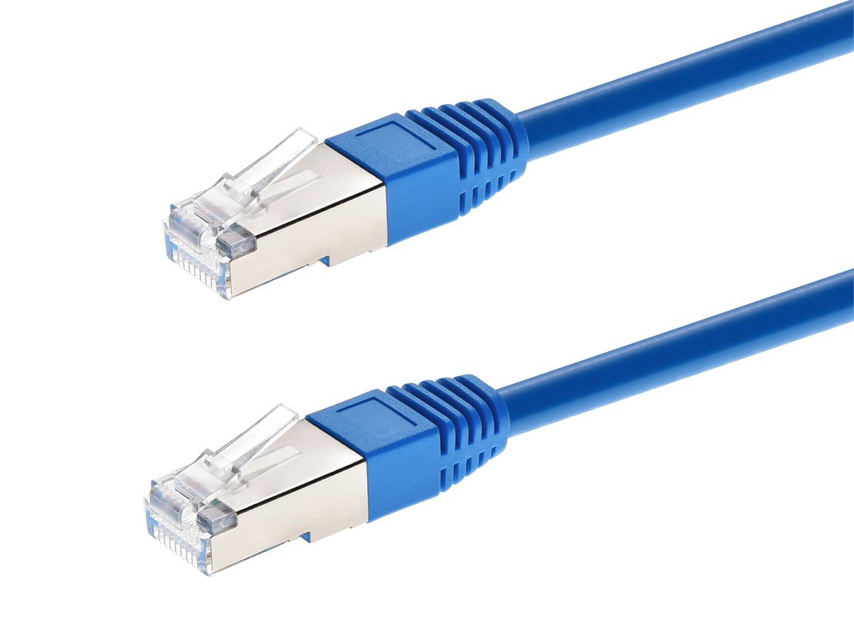 Monoprice Cat6A 6in Blue Patch Cable, Double Shielded (S/FTP), 26AWG, 10G, Pure Bare Copper, Molded RJ45, Entegrade Series Ethernet Cable - main image
