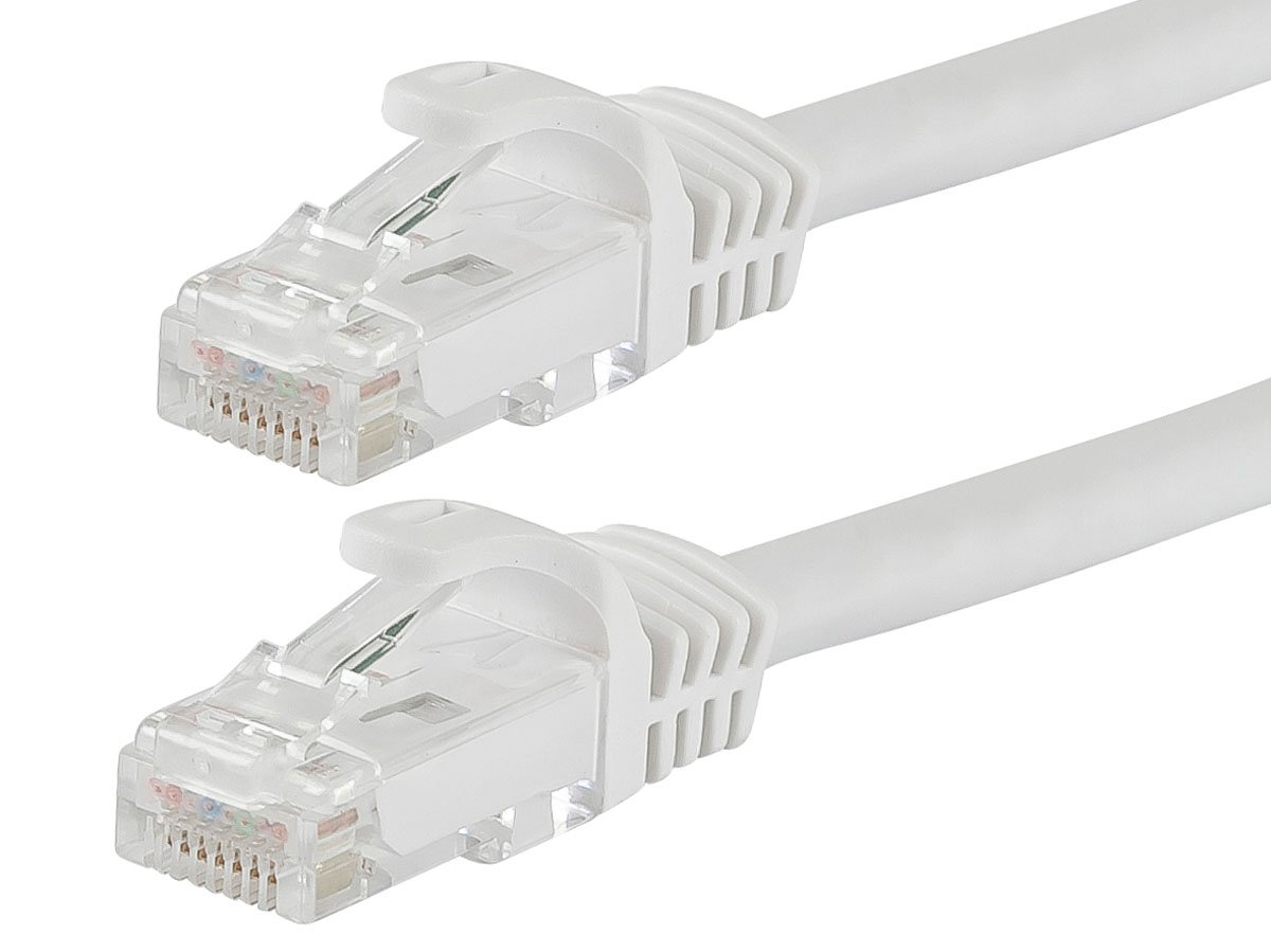 Monoprice Cat5e 100ft White Patch Cable, UTP, 24AWG, 350MHz, Pure Bare Copper, Snagless RJ45, Flexboot Series Ethernet Cable - main image