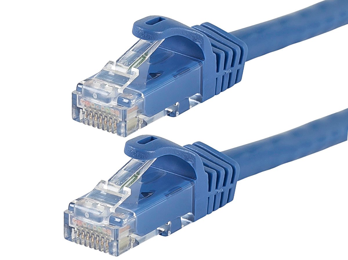 Monoprice Cat6 1ft Blue Patch Cable, UTP, 24AWG, 550MHz, Pure Bare Copper, Snagless RJ45, Flexboot Series Ethernet Cable - main image