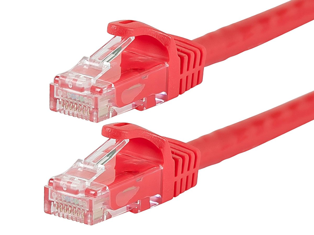 Monoprice Cat6 1ft Red Patch Cable, UTP, 24AWG, 550MHz, Pure Bare Copper, Snagless RJ45, Flexboot Series Ethernet Cable - main image