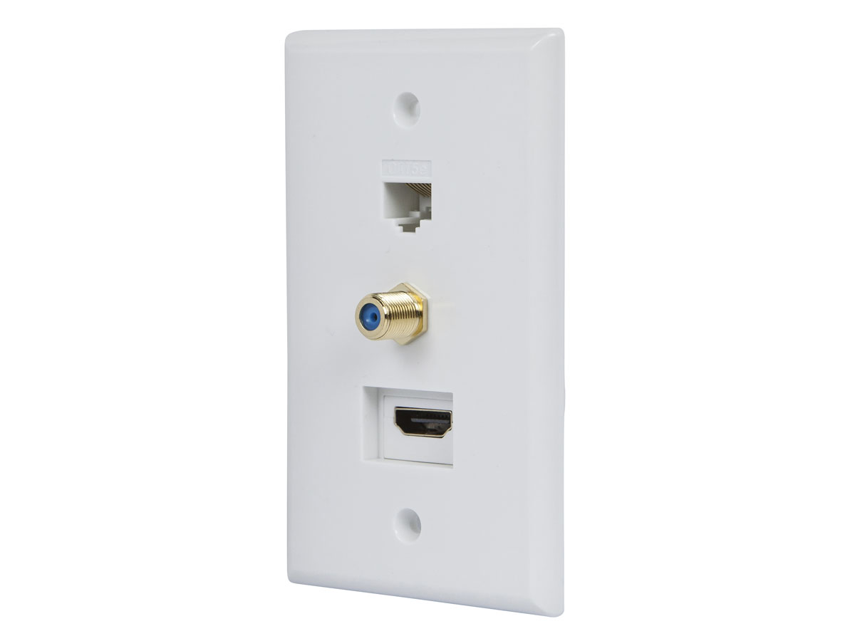 Monoprice Recessed HDMI Wall Plate, With 1* HDMI F/F Adapter, 1*RJ45 Cat5e Coupler & 1* F Connector, Gold Plated