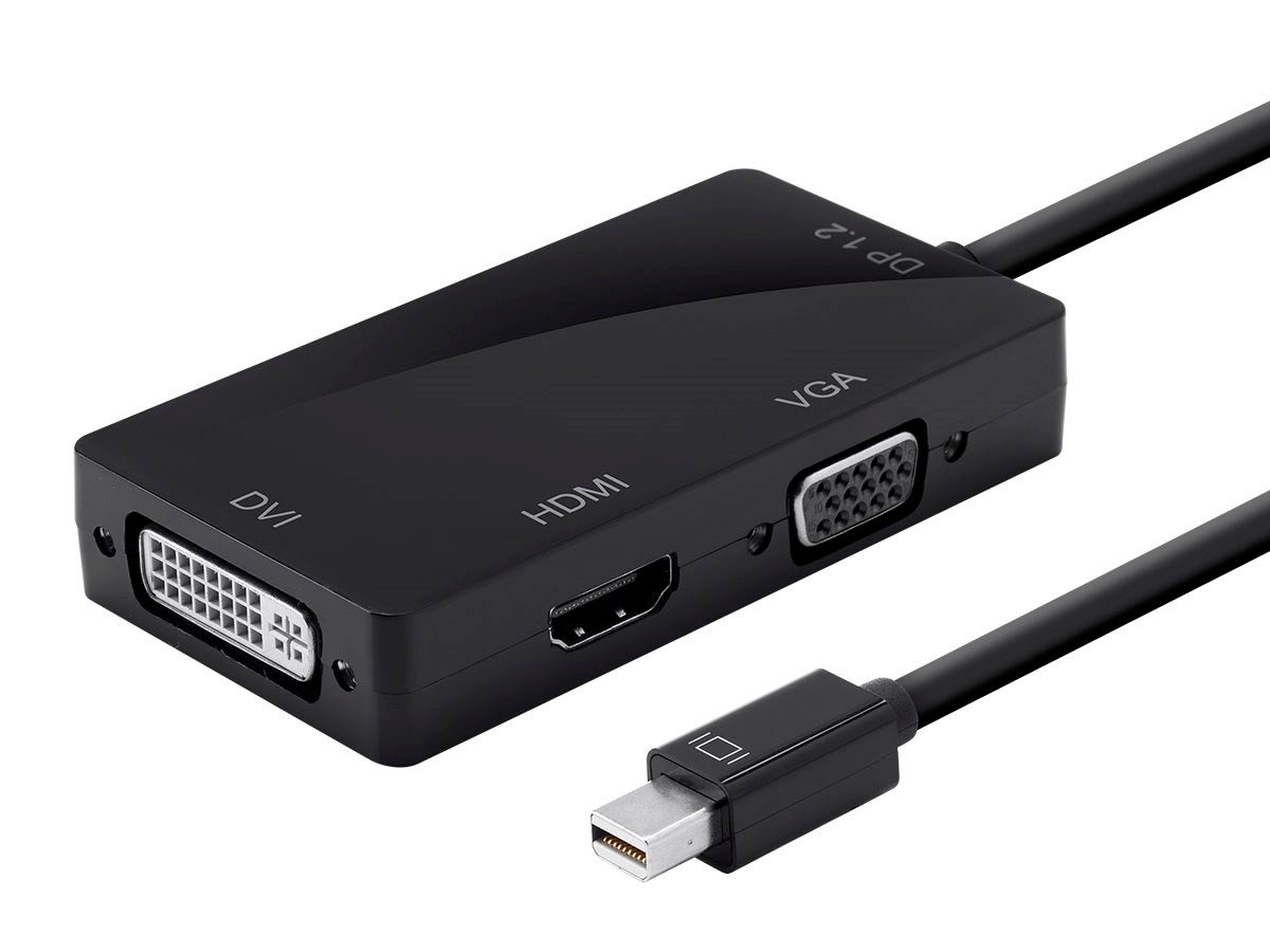 Monoprice Mini DisplayPort 1.2a / Thunderbolt to HDMI, DVI, and VGA Passive Black - Monoprice.com