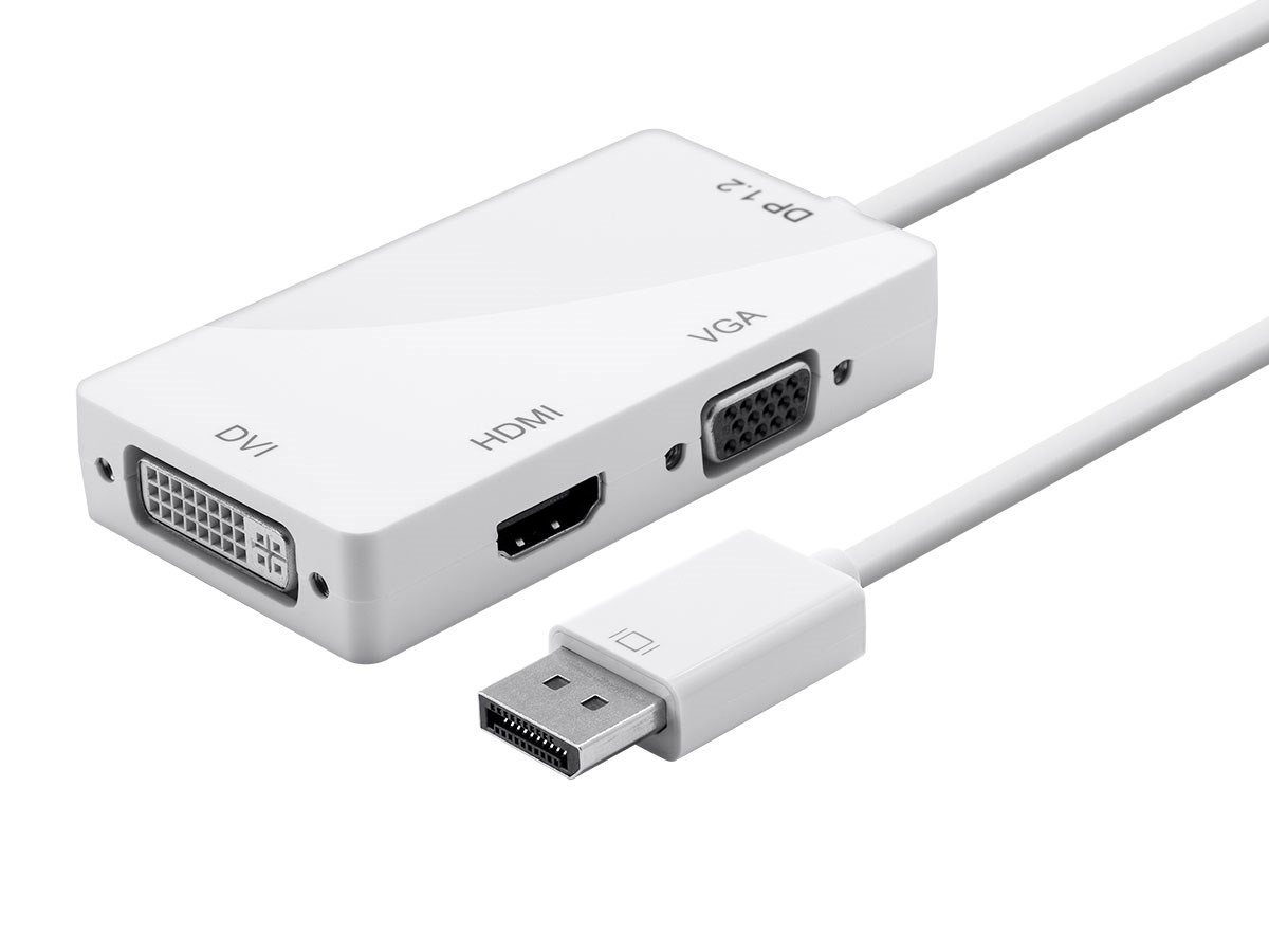 Monoprice DisplayPort 1.2a to 4K HDMI, Dual Link DVI, and VGA Passive Adapter, White - main image