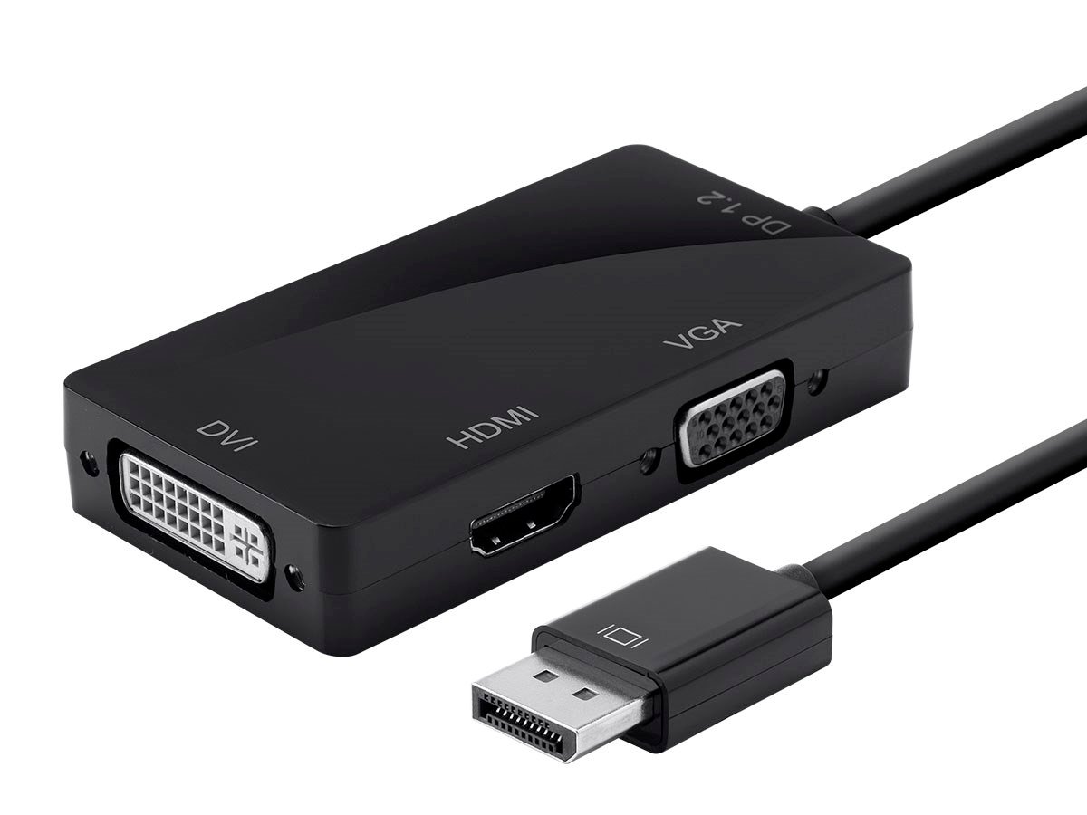 Monoprice DisplayPort 1.2a to 4K HDMI, Dual Link DVI, and VGA Passive Adapter, Black - main image