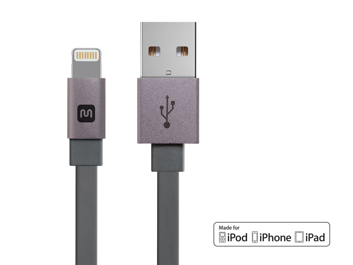 Monoprice Premium Flat Apple MFi Certified Lightning To USB USB-A Charging Cable - 4ft  Gray