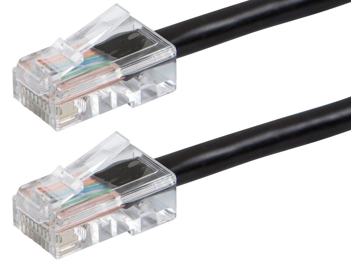 Monoprice ZEROboot Cat5e Ethernet Patch Cable - RJ45, Stranded, 350MHz, UTP, Pure Bare Copper Wire, 24AWG, 1ft, Black - main image