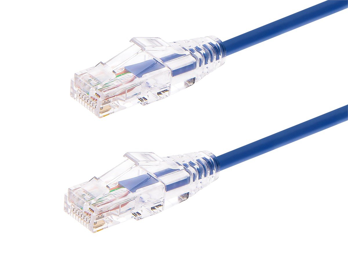 Monoprice SlimRun Cat6 Ethernet Patch Cable, Snagless RJ45, Stranded, 550MHz, UTP, Pure Bare Copper Wire, 28AWG, 1ft, Blue - main image