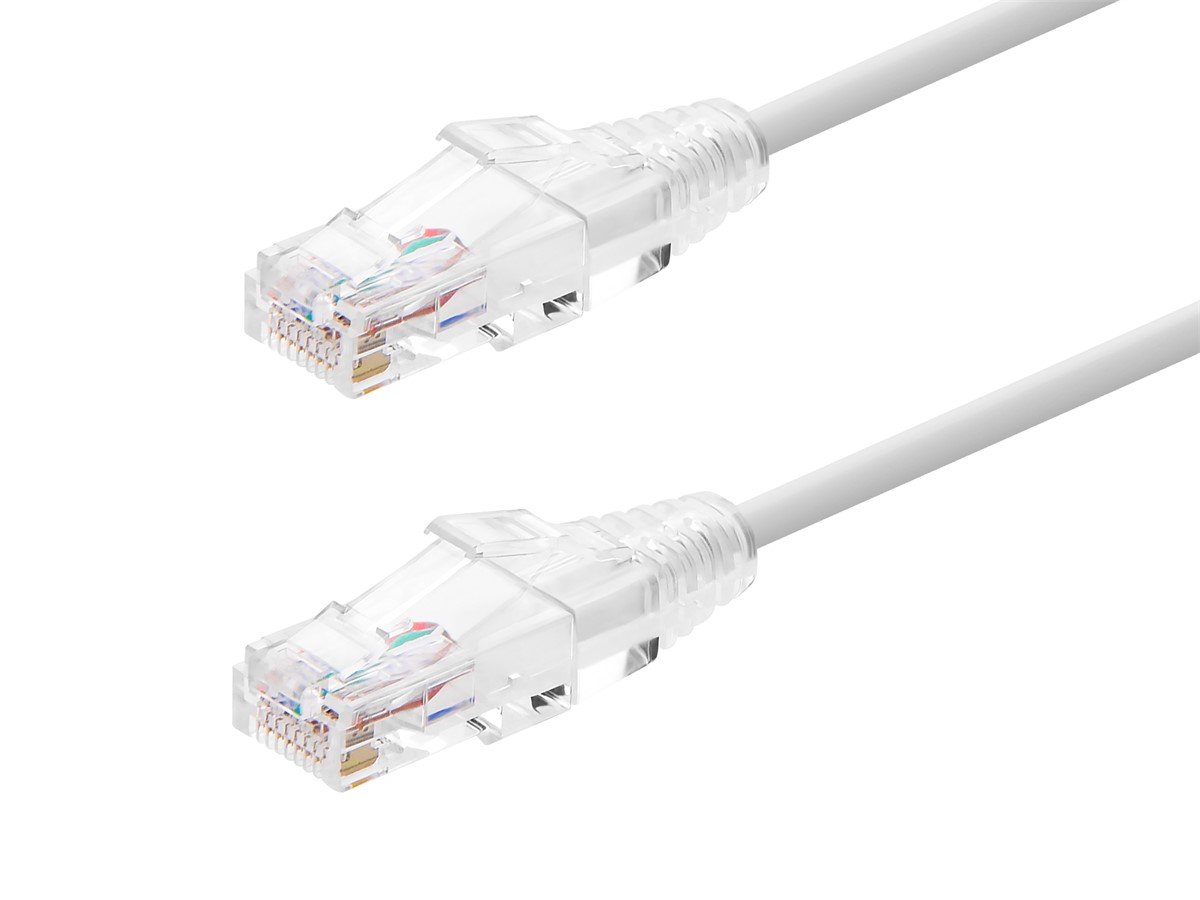 Monoprice SlimRun Cat6 Ethernet Patch Cable, Snagless RJ45, Stranded, 550MHz, UTP, Pure Bare Copper Wire, 28AWG, 1ft, White - main image