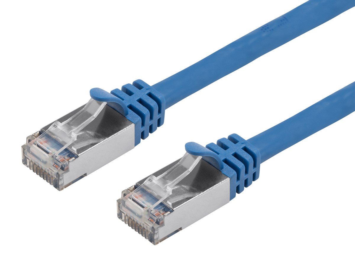 Monoprice Cat7 1ft Blue Patch Cable,  Double Shielded (S/FTP), 26AWG, 10G, Pure Bare Copper, Snagless RJ45, Entegrade Series Ethernet Cable - main image